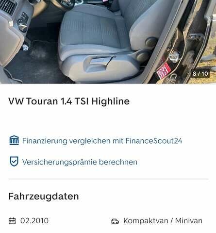 Черный Фольксваген Туран, объемом двигателя 1.4 л и пробегом 238 тыс. км за 7888 $, фото 272 на Automoto.ua