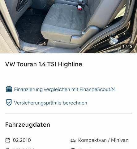 Черный Фольксваген Туран, объемом двигателя 1.4 л и пробегом 238 тыс. км за 7888 $, фото 271 на Automoto.ua