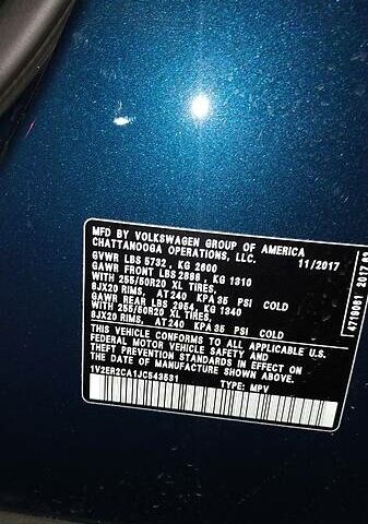 Синий Фольксваген Atlas, объемом двигателя 3.6 л и пробегом 39 тыс. км за 27000 $, фото 19 на Automoto.ua