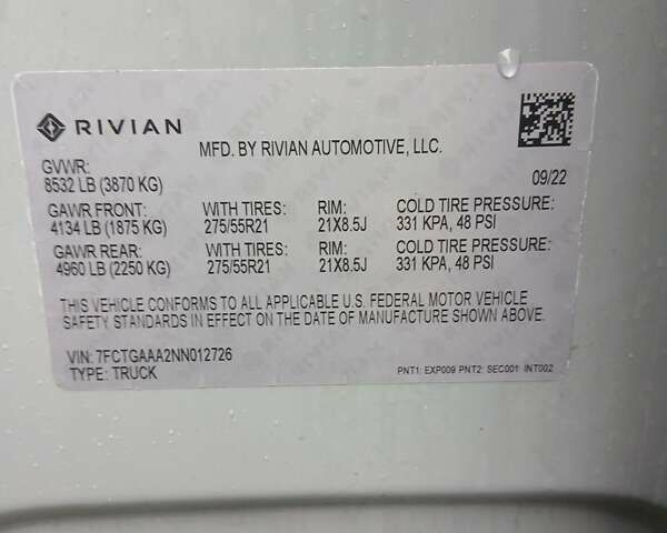 Сірий Rivian R1T, об'ємом двигуна 0 л та пробігом 49 тис. км за 43500 $, фото 29 на Automoto.ua