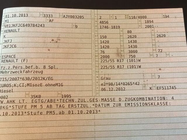Рено Гранд Еспейс 2013 у Європі на Automoto.ua Сірий Рено Гранд Еспейс, об'ємом двигуна 2 л та пробігом 248 тис. км за 3216 $, фото 14 на Automoto.ua